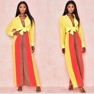 HOUSE OF CB Margot Yellow Color Block Wide Leg Trousers